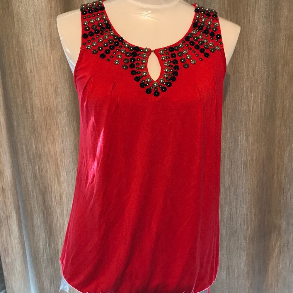 Cable & Gauge Red embellished blousy tank - small